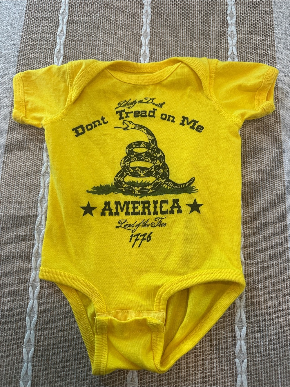 America 'Don't Tread on Me' Yellow Baby One-Piece